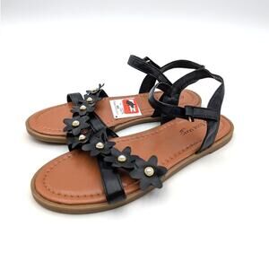 Eddie Marc Flower Strap Sandals Open Round Toe Girls' Black Size US3